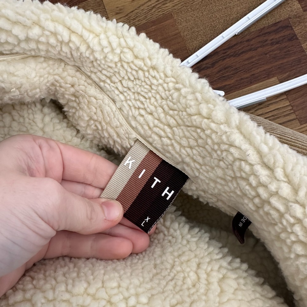 KITH Womens Jacket XL Tan‎ Corduroy Sherpa Lined Fuzzy Gold Zip Designer - Picture 12 of 13